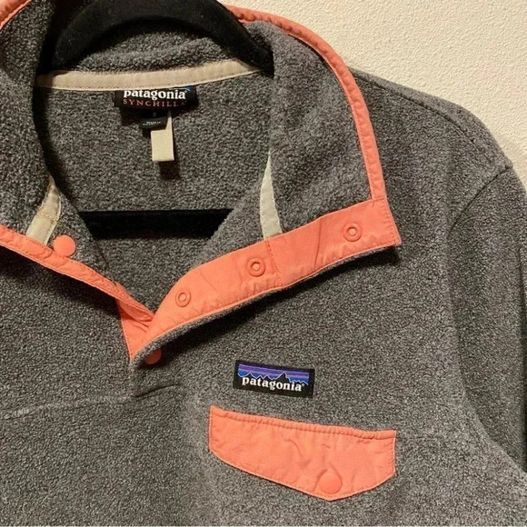 Patagonia Synchilla Snap T Grey/Peach Orange Fleece Size Small - Picture 9 of 10